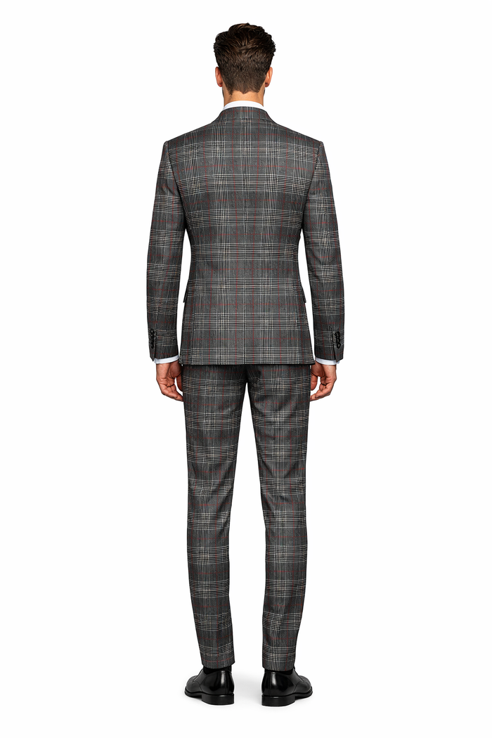 Mens Rossiman Grey Plaid Double Breasted Suit – Modern 6-Button Tailored Fit