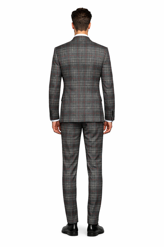 Mens Rossiman Grey Plaid Double Breasted Suit – Modern 6-Button Tailored Fit