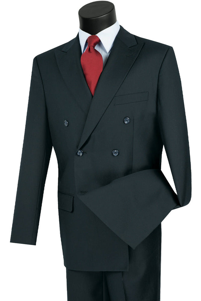 Mens Classic Wool Feel Double Breasted Suit in Navy
