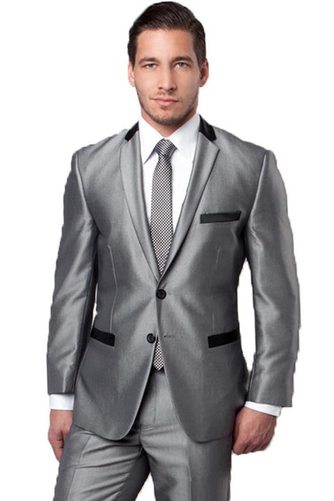 Men's Silver Sharkskin Suit by Tazzio Suits