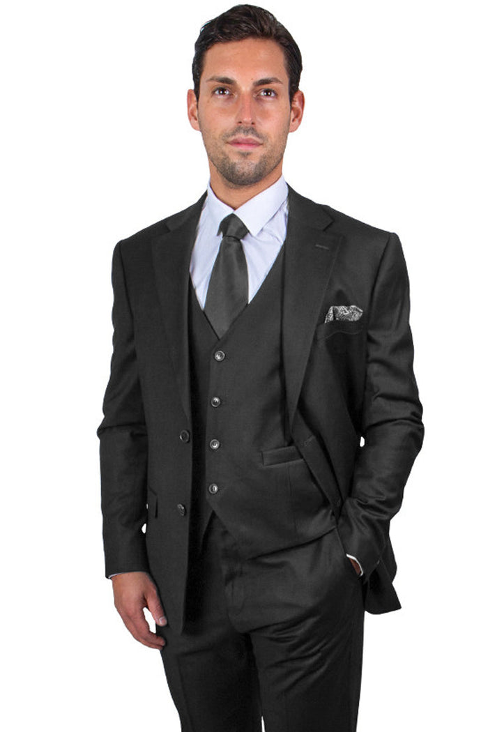 Men's Black Suit Three Piece Set by Stacy Adams - Wedding - Prom