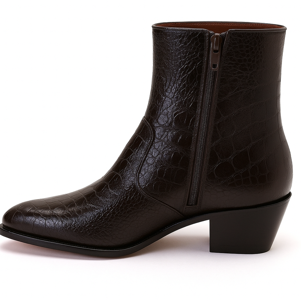 Mens Dress Ankle Boots Los Altos Boots Short Cowboy Boot - Western Ankle Boots Exotic Skin + Brown + Skin Type