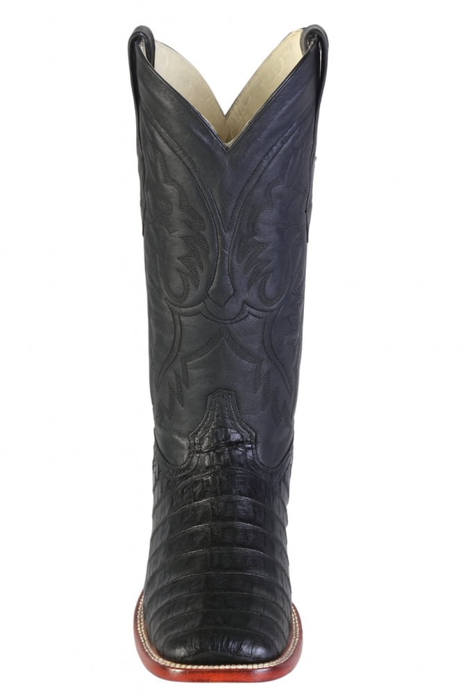 Los Altos Boots Men's Black Caiman Belly Wide Square Toe Boots