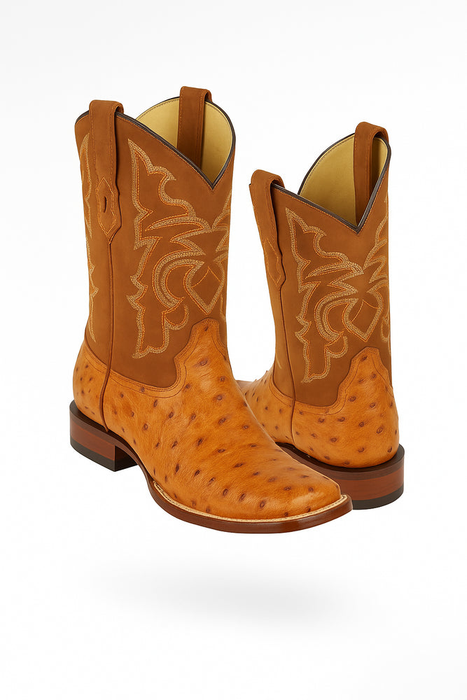 Men's Los Altos Ostrich Skin Wide Square Toe Boots - B