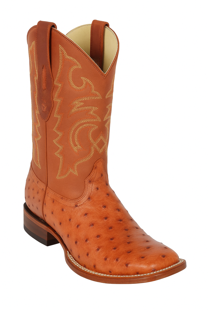 Men's Los Altos Ostrich Skin Wide Square Toe Boots - B