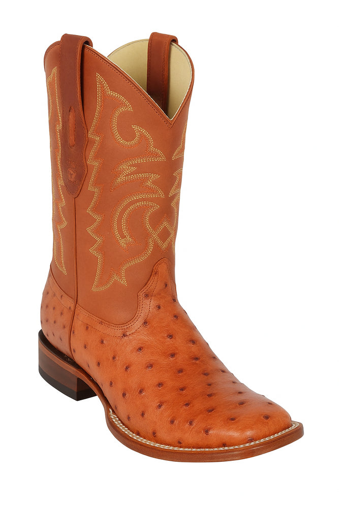 Men's Los Altos Ostrich Skin Wide Square Toe Boots - B