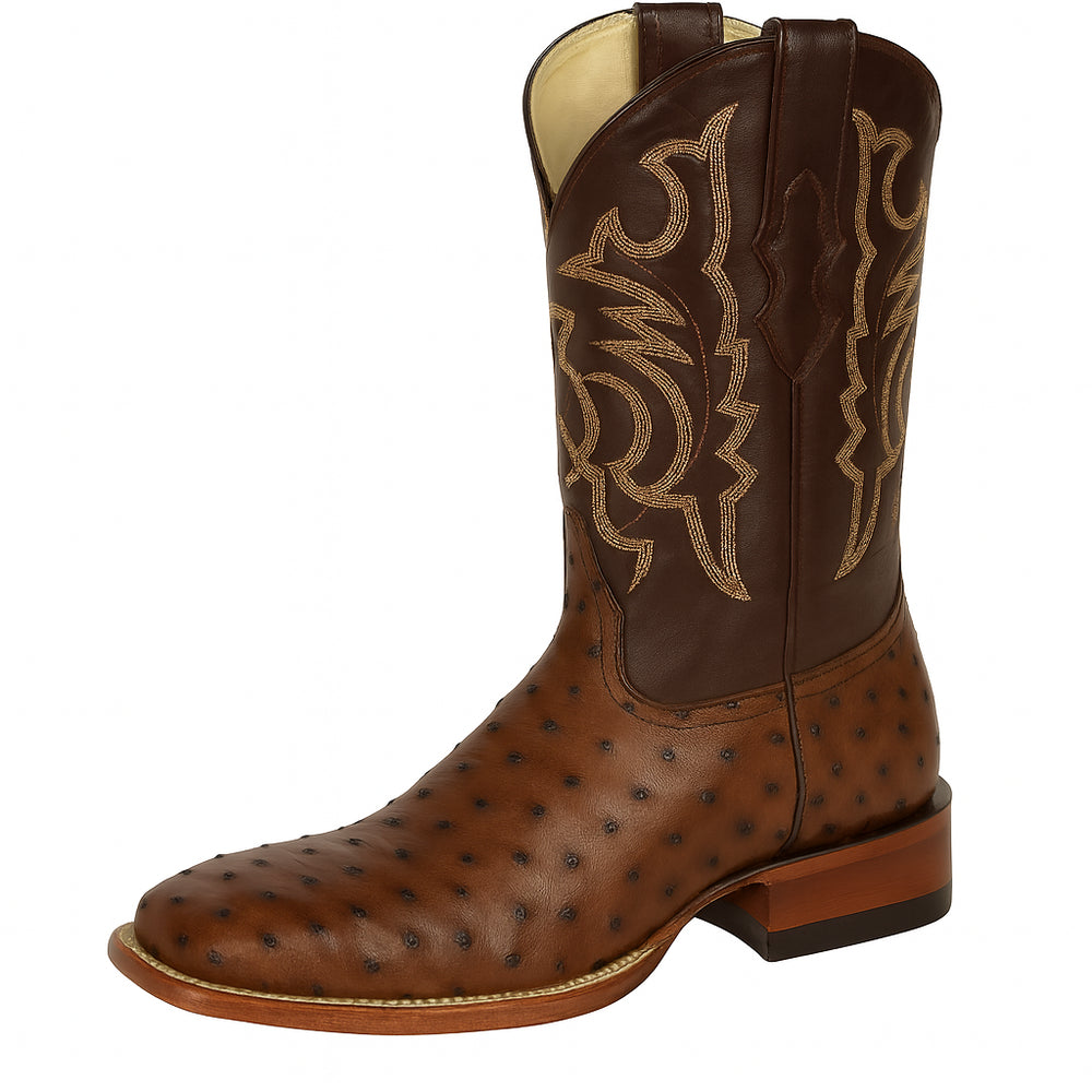 Men's Los Altos Ostrich Skin Wide Square Toe Boots - B