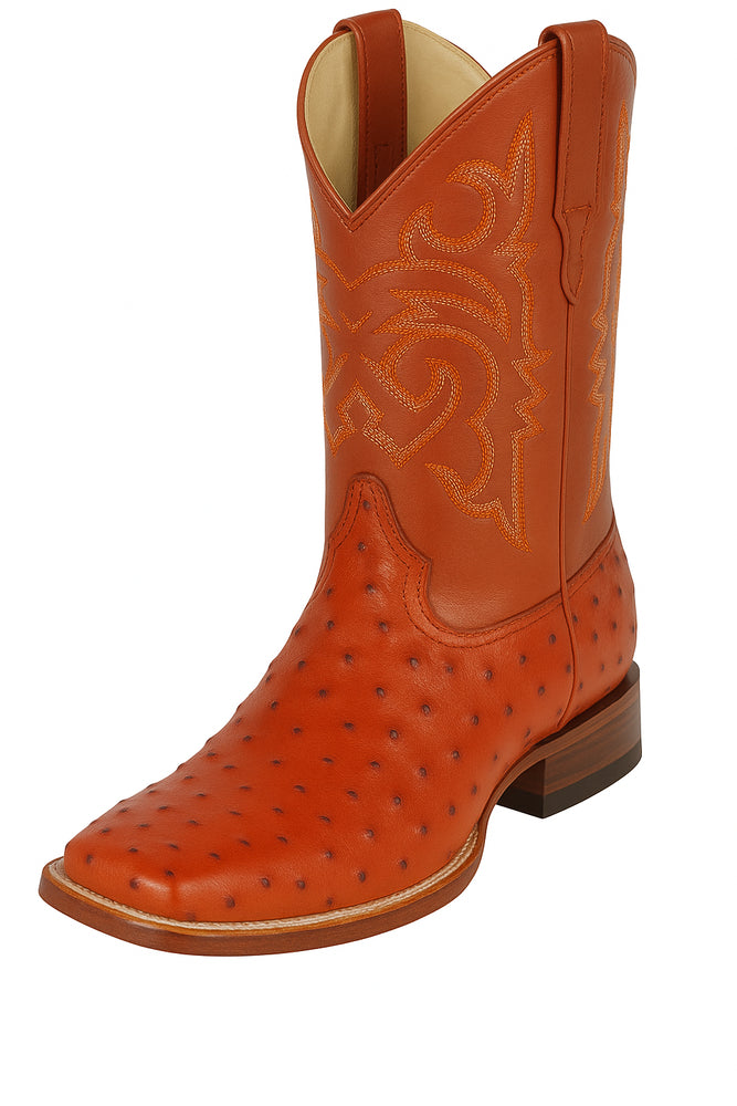 Men's Los Altos Ostrich Skin Wide Square Toe Boots - B