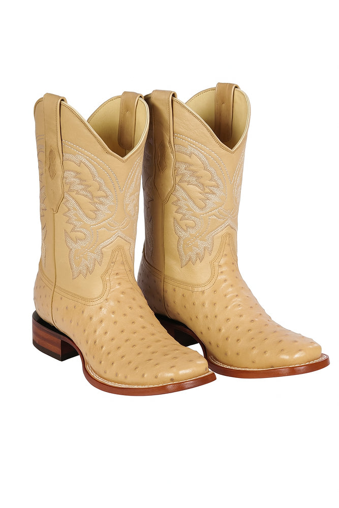 Men's Los Altos Ostrich Skin Wide Square Toe Boots - B
