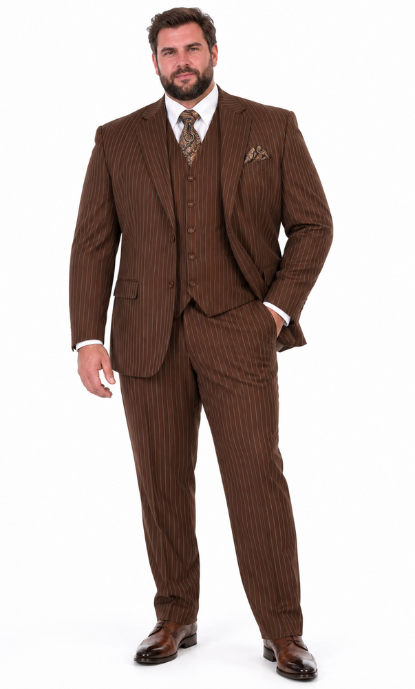 Harlem Nights Suits for Men - Milano 1920s Mens Brown Pinstripe 3 Piece Suit Regular Fit 5702V10