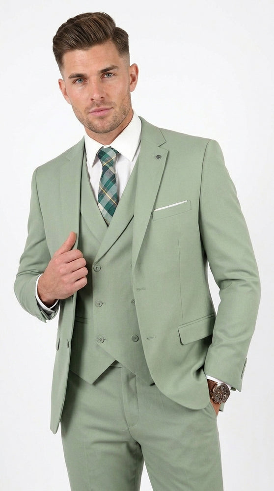 Men’s Sage Green 3 Piece Suit with Jacket, Vest and Pants, Light Green Summer Wedding Suit