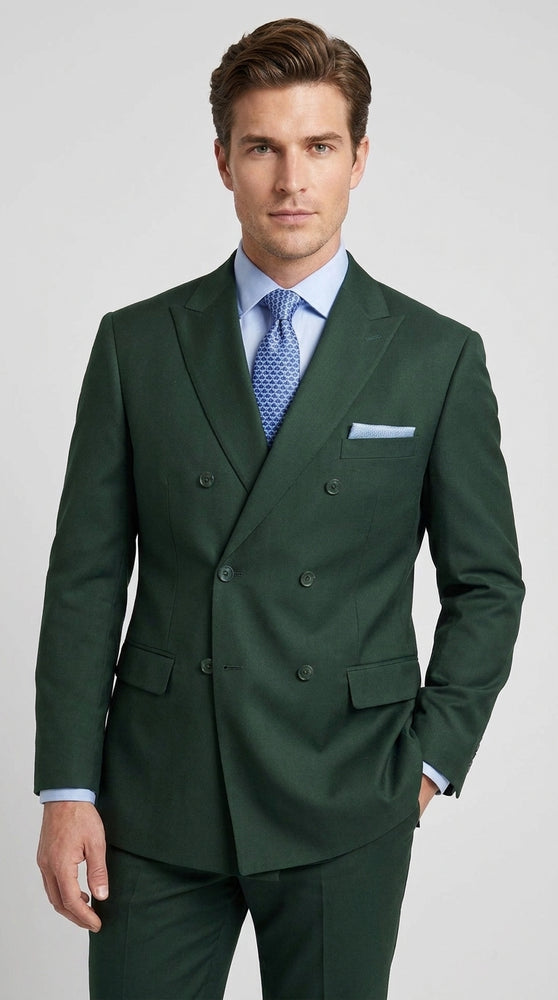 Ramses Collection Men’s Hunter Green Double Breasted 2 Piece Suit, Regular Fit Suit with Elastic Waist Pants