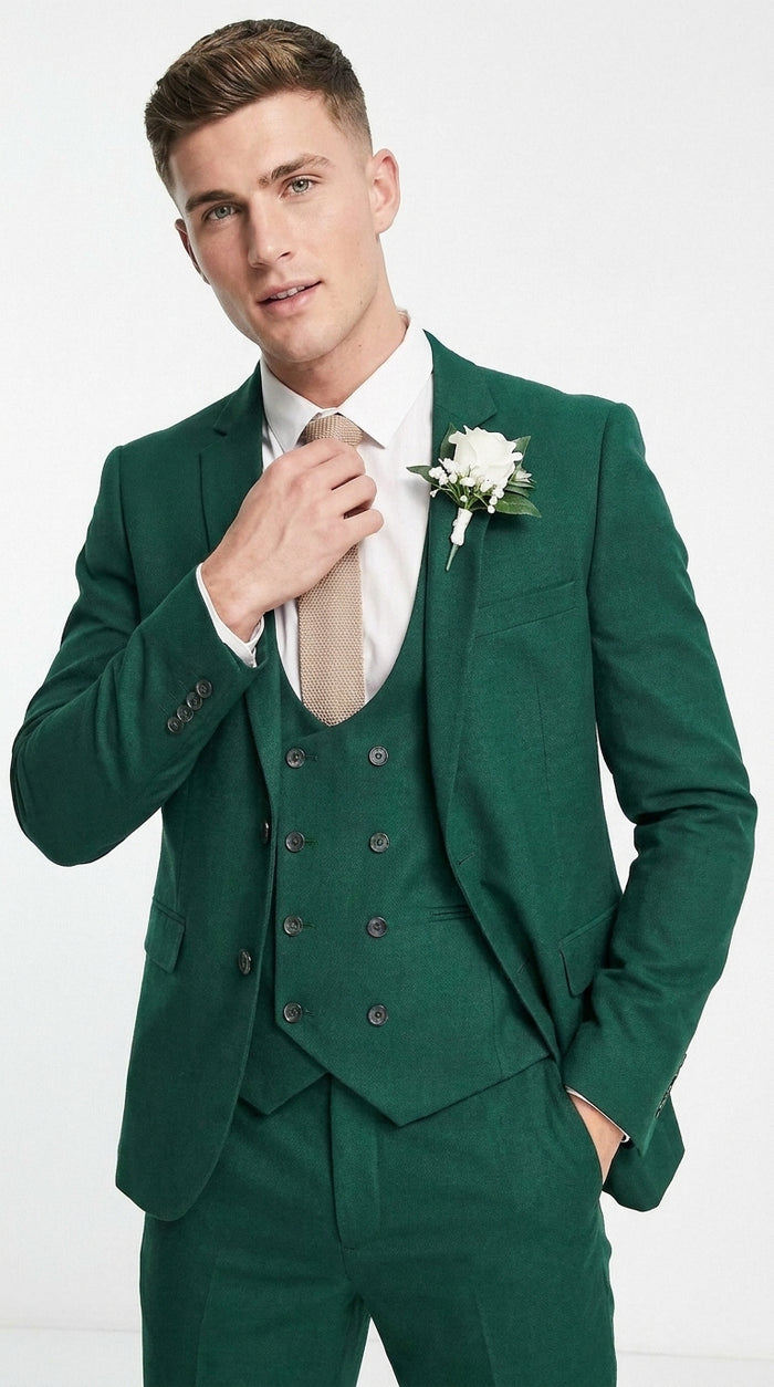 Men’s Emerald Green 3-Piece Suit – Hunter Green Wedding, Prom and Formal Suit with Vest