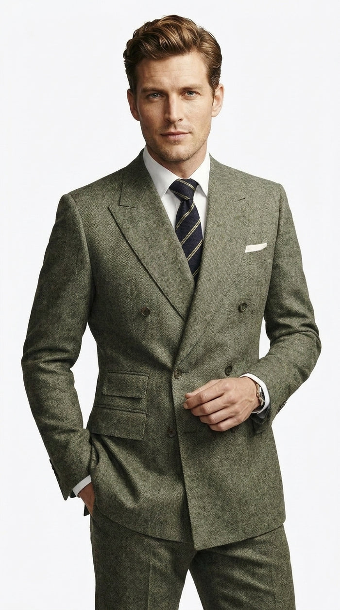 Men’s Grey Kingsman Inspired Double Breasted Suit, Colin Firth Style Peak Lapel Formal Suit