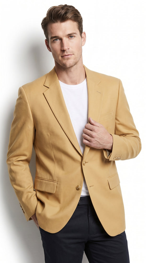Men’s Gold Blazer – Classic Two-Button Dinner Jacket for Weddings, Parties and Formal Events