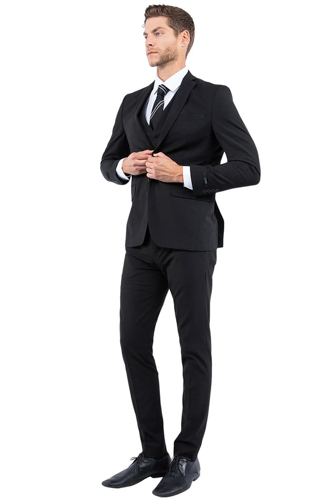 Zagrie Suits - Men's One Button Vested Slim Fit Business & Wedding Suit in Black
