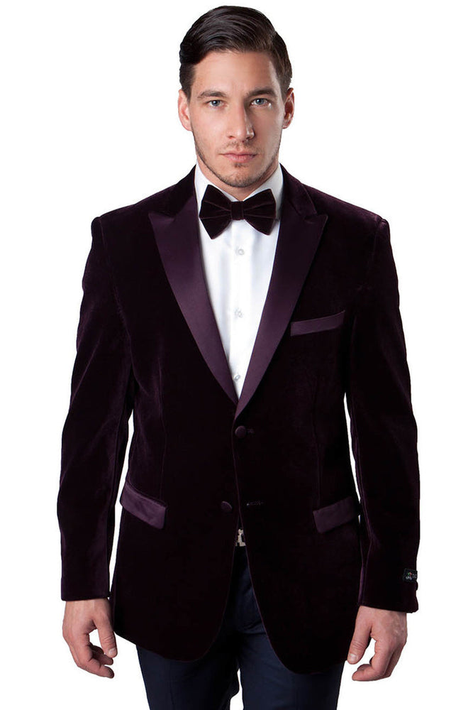 Men's Burgundy Velvet Tuxedo Jacket by Tazzio Suits
