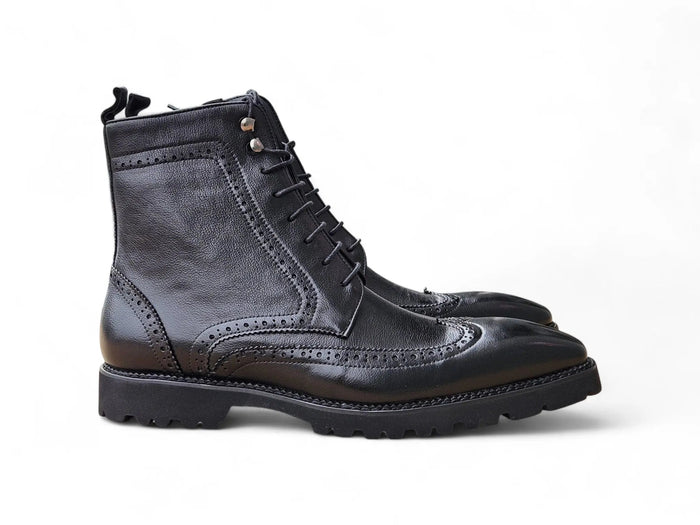 Carrucci Hudson Black Wingtip Lug Sole Boot