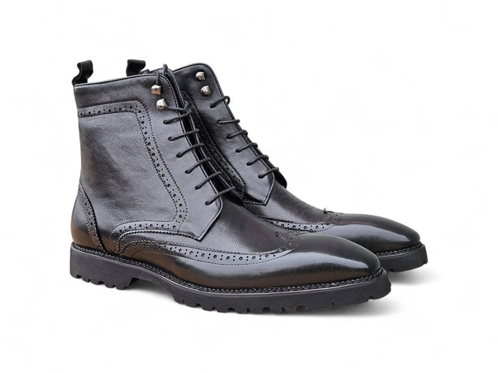 Carrucci Hudson Black Wingtip Lug Sole Boot