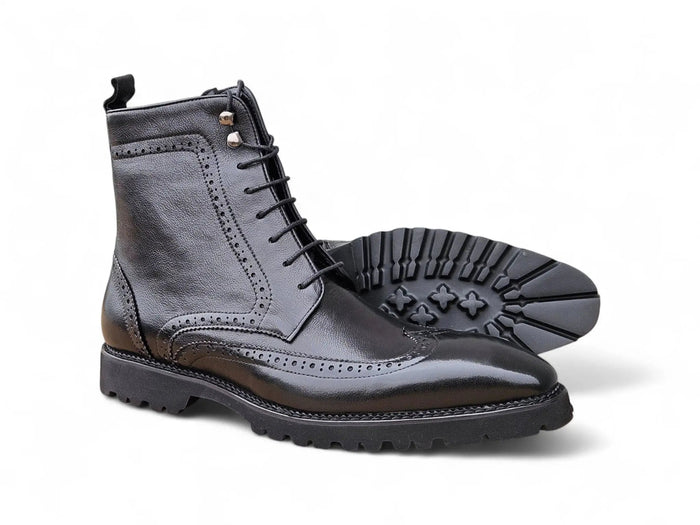 Carrucci Hudson Black Wingtip Lug Sole Boot