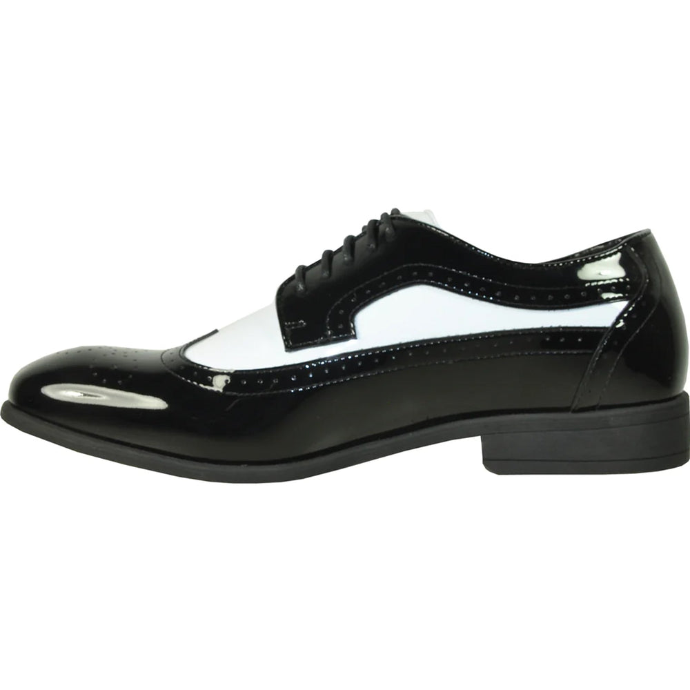 Bravo Mens 1920's Gangster Wingtip Dress Shoe in Black and White