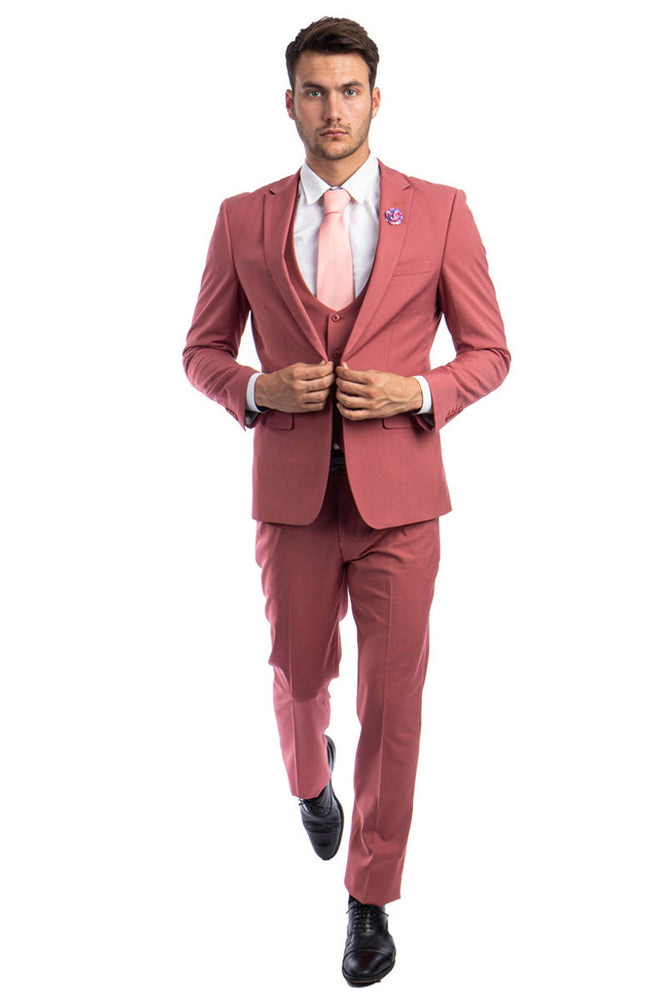 Men's Coral Pink One Button Suit by Tazzio Suits