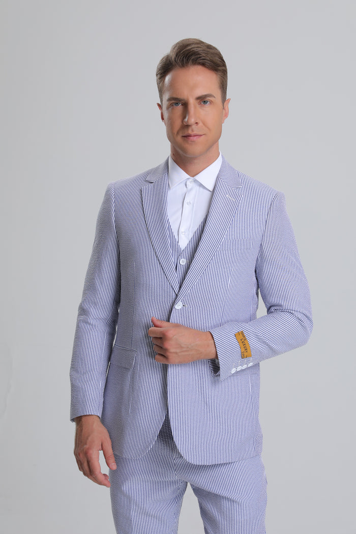 SKU#JA61390 Seersucker Suit - Summer Suit - Cotton Suit - Red