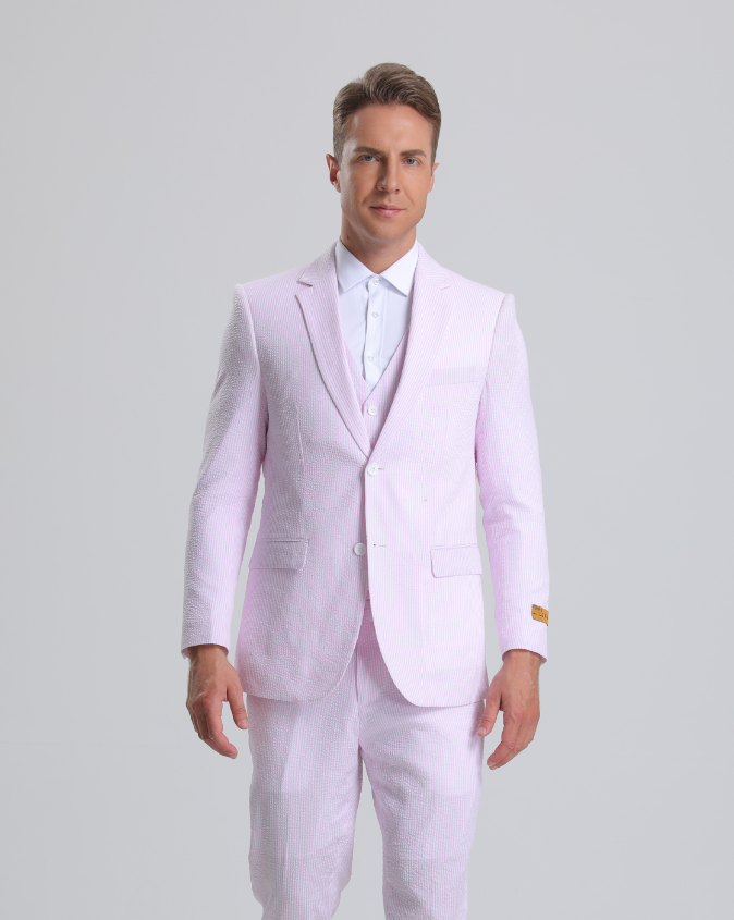 SKU#JA61390 Seersucker Suit - Summer Suit - Cotton Suit - Red