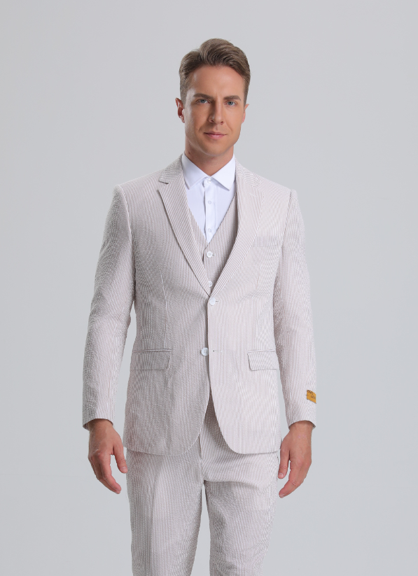 SKU#JA61390 Seersucker Suit - Summer Suit - Cotton Suit - Red
