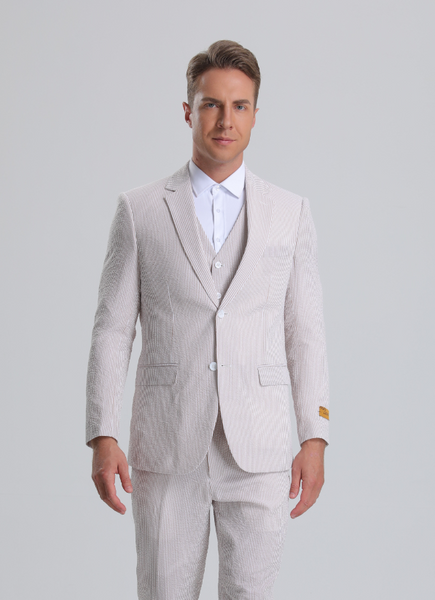 SKU#JA61390 Seersucker Suit - Summer Suit - Cotton Suit - Red