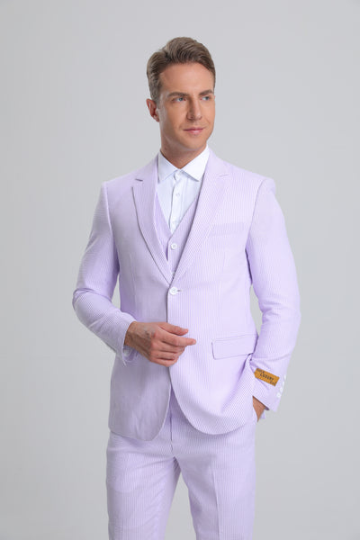 SKU#JA61390 Seersucker Suit - Summer Suit - Cotton Suit - Red