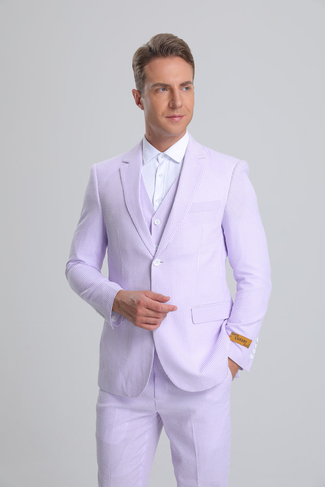 SKU#JA61390 Seersucker Suit - Summer Suit - Cotton Suit - Red