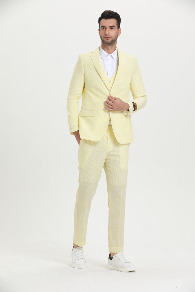 SKU#JA61390 Seersucker Suit - Summer Suit - Cotton Suit - Red