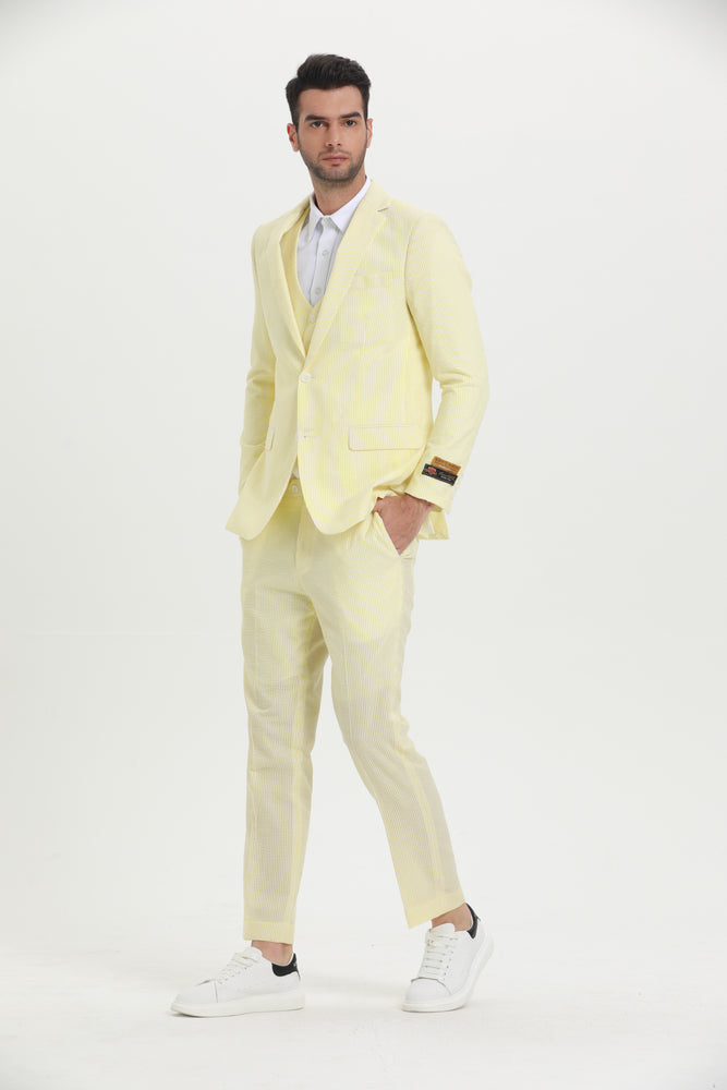 SKU#JA61390 Seersucker Suit - Summer Suit - Cotton Suit - Red