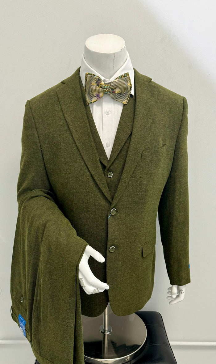 Sean Alexander 3Pc Suit Olive Tweed