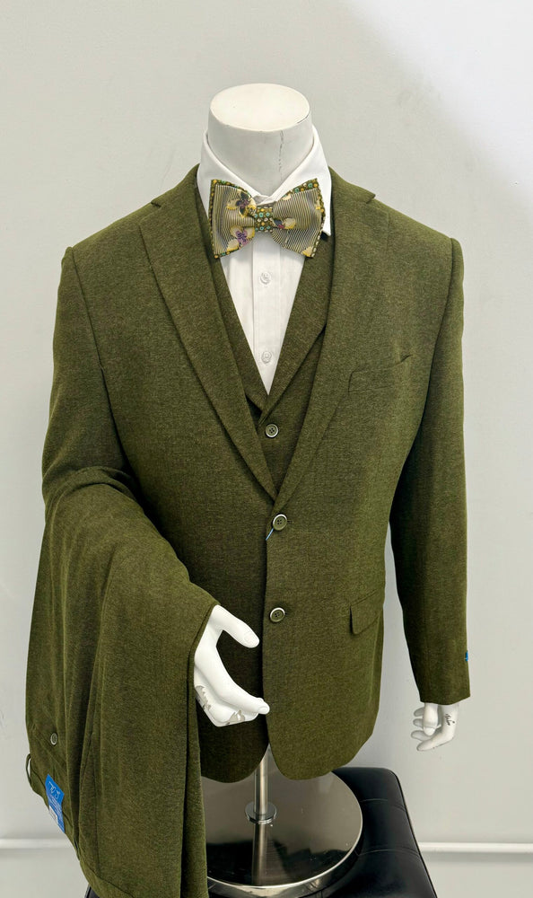 Sean Alexander 3Pc Suit Olive Tweed