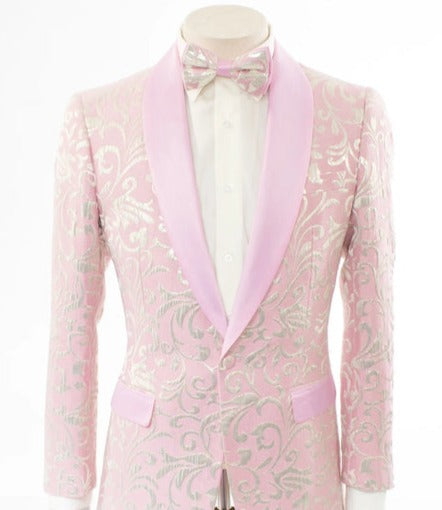 Mens Blazer - Blush - Light Pink Paisley Blazer - Fashion Prom 2026 Sport Coat
