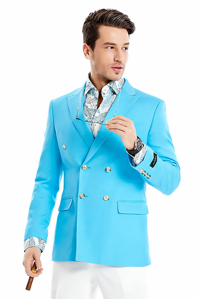 Men's Sky Blue Double Breasted Summer Blazer