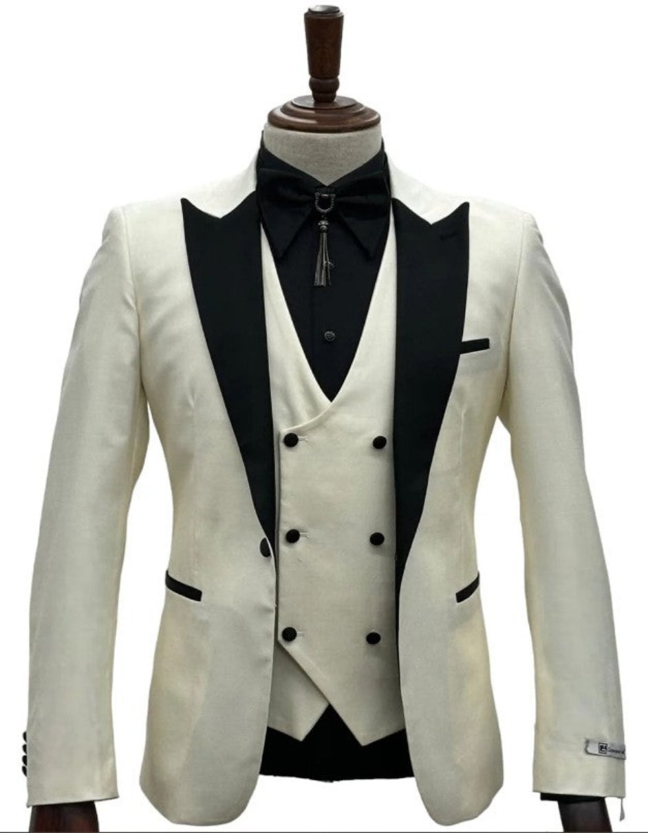Ivory Wedding Suit - Peak Label Cream Tuxedo Suit - Ivory Dinner Jacke ...