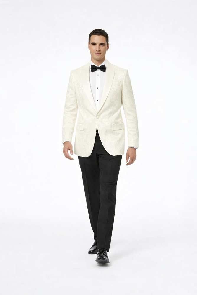 Elegant Ivory Paisley Shawl Lapel Tuxedo Jacket – Men’s Wedding & Prom Blazer