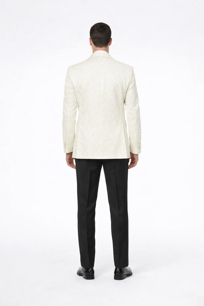 Elegant Ivory Paisley Shawl Lapel Tuxedo Jacket – Men’s Wedding & Prom Blazer