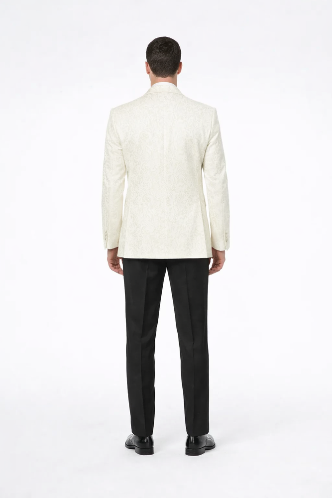 Elegant Ivory Paisley Shawl Lapel Tuxedo Jacket – Men’s Wedding & Prom Blazer