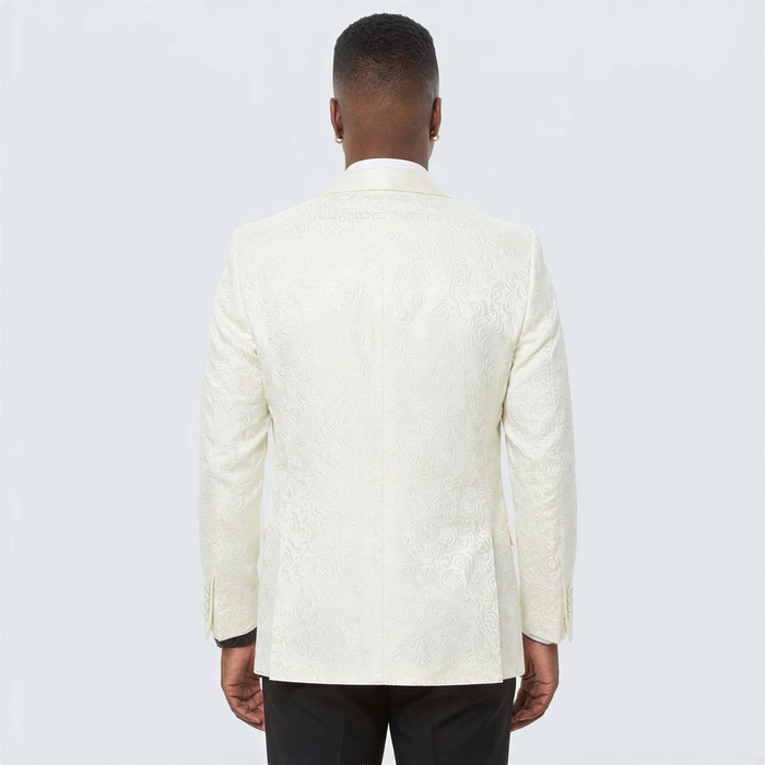 Elegant Ivory Paisley Shawl Lapel Tuxedo Jacket – Men’s Wedding & Prom Blazer