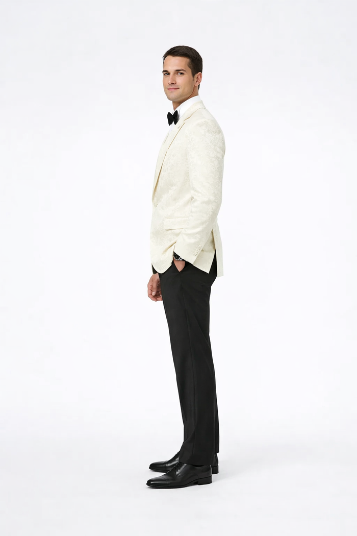Elegant Ivory Paisley Shawl Lapel Tuxedo Jacket – Men’s Wedding & Prom Blazer