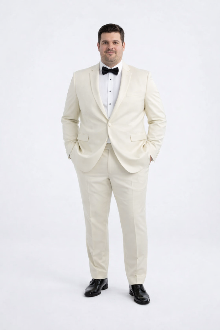 Elegant Ivory Slim Fit Tuxedo with Peak Lapel – Groom & Prom Suit