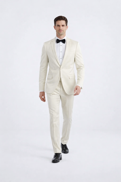 Elegant Ivory Slim Fit Tuxedo with Peak Lapel – Groom & Prom Suit