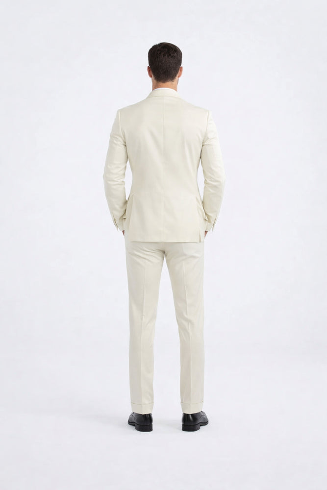 Elegant Ivory Slim Fit Tuxedo with Peak Lapel – Groom & Prom Suit