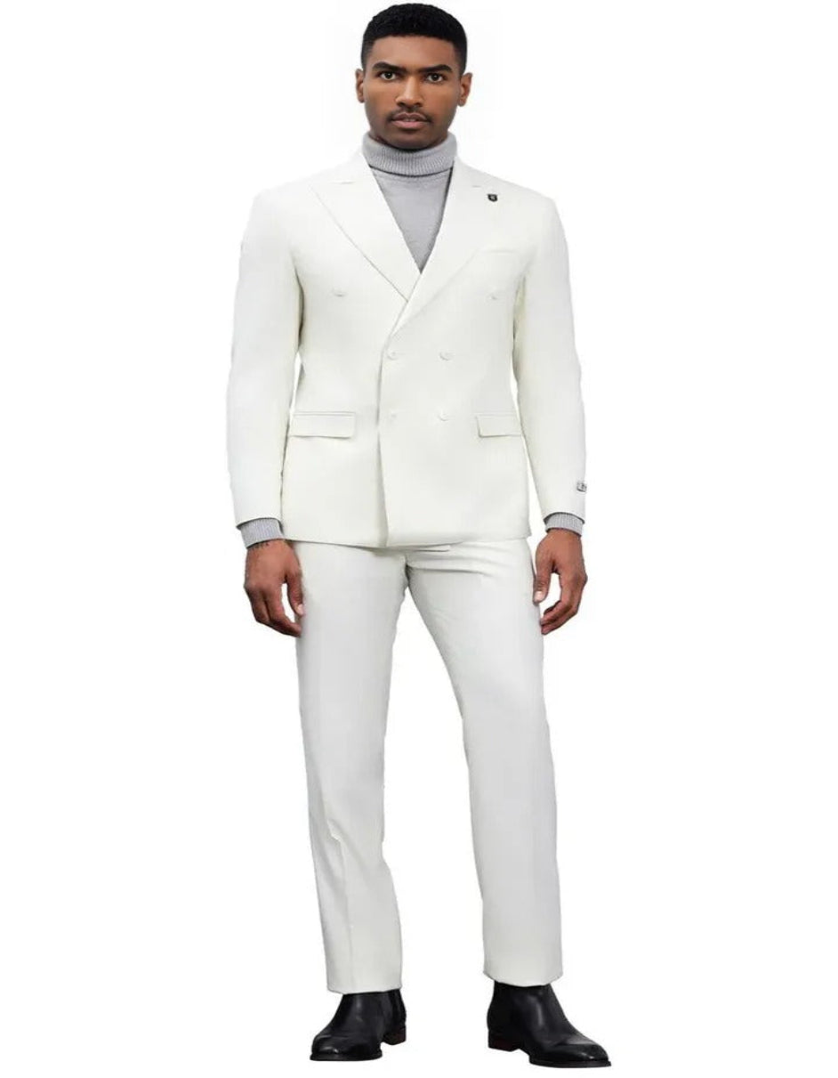 Pretty Ivory Double Breasted 2 Pieces Slim Fit Solid Color Men's Suits main image 1