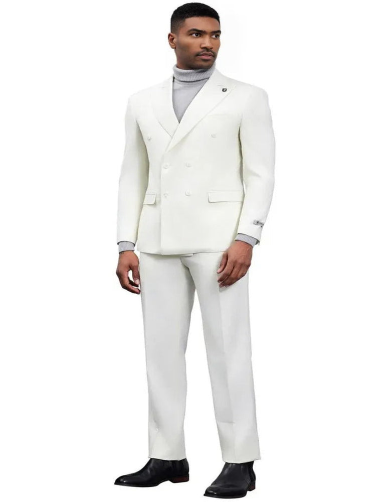 Men's Designer Stacy Adams Classic Double Breasted Ivory Suit