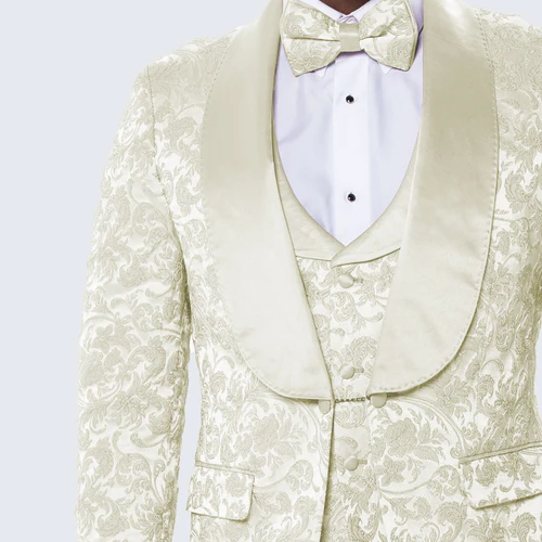 Luxury Ivory Floral Tuxedo Set – Wide Shawl Lapel for Wedding & Prom